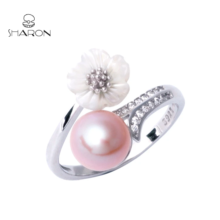 Sharon Adjustable Shell Flower Branch S925 Sterling Silver Pearl Ring Mounting For Women And Girls Accessories
