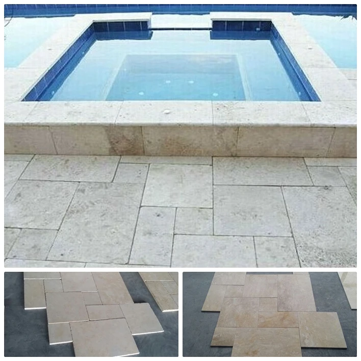 Popular White Travertine French Pattern For Swimming Pool Coping And Tile