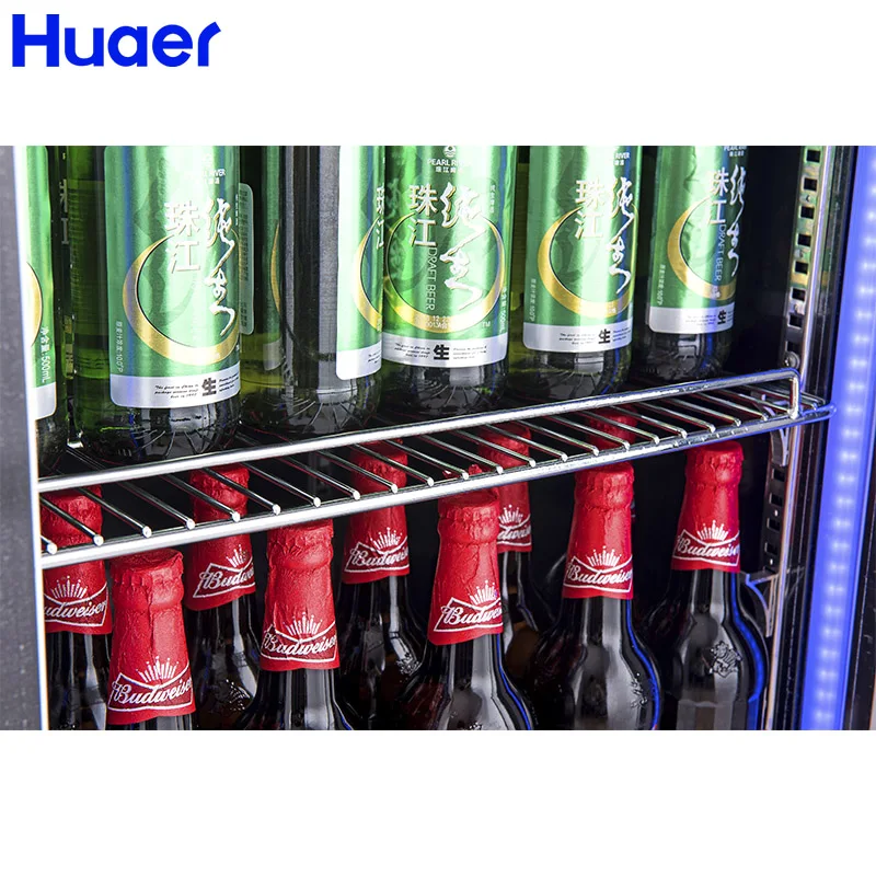 LED blue light clear glass door refrigerator mini beer fridge
