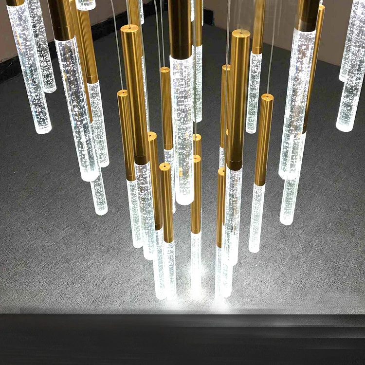 Светильник JC лестница Золотая хрустальная люстра современное освещение подвеска с регулируемой высотой и пузырьками внутри