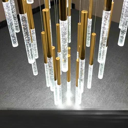 JC LIGHTING Staircase gold crystal rod chandelier contemporary banister lighting adjustable height pendant with bubbles inside