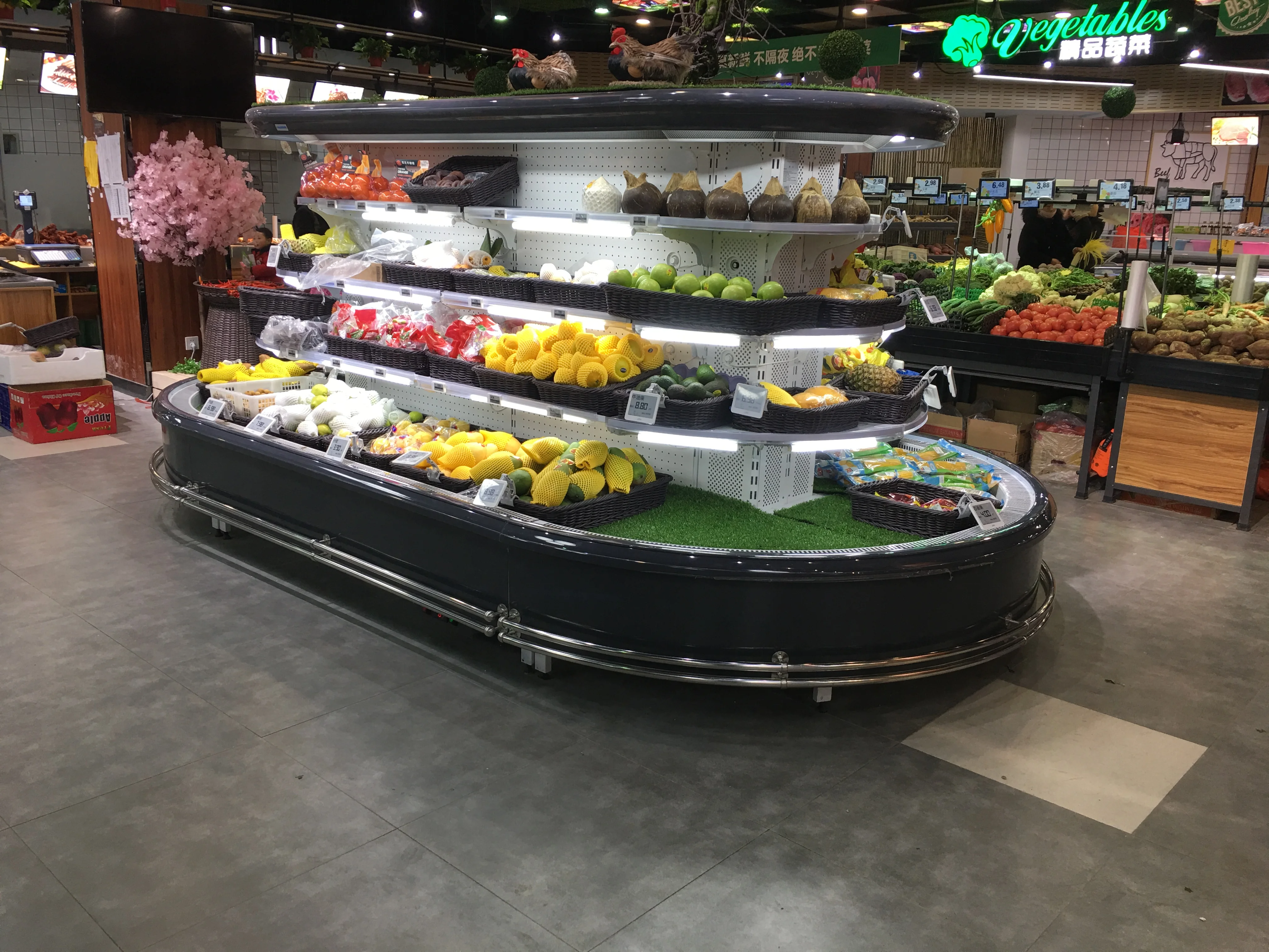 2019 new product ring air curtain cabinet commercial supermarket island vegetable multideck display refrigerators