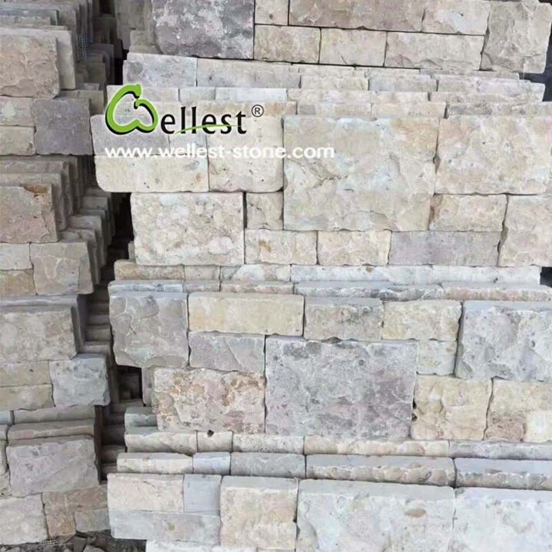Tumble Beige Travertine Stacked Stone For Outside Wall Cladding