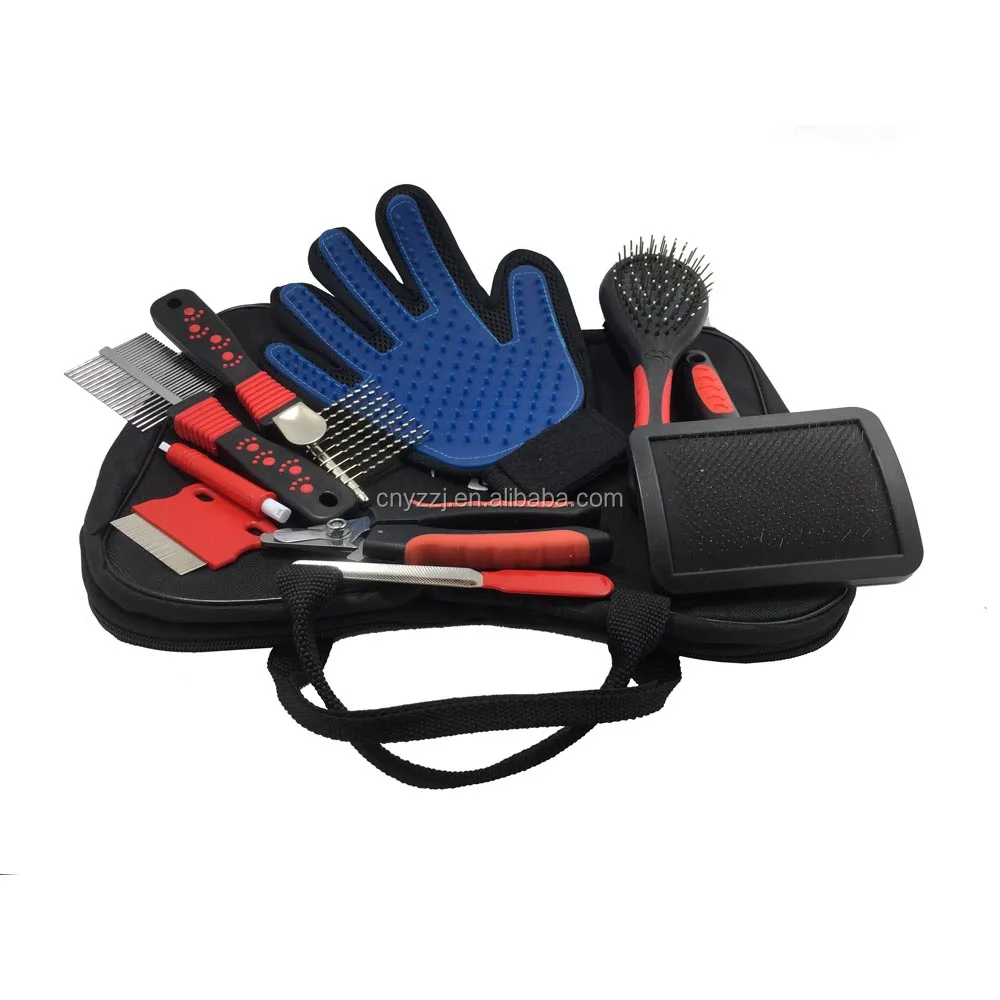 9 Piece Set Pet Grooming Brush Set Deshedding Tools Kit Hair Trimmer -Gloves Brushes Combs for Dogs and Cats