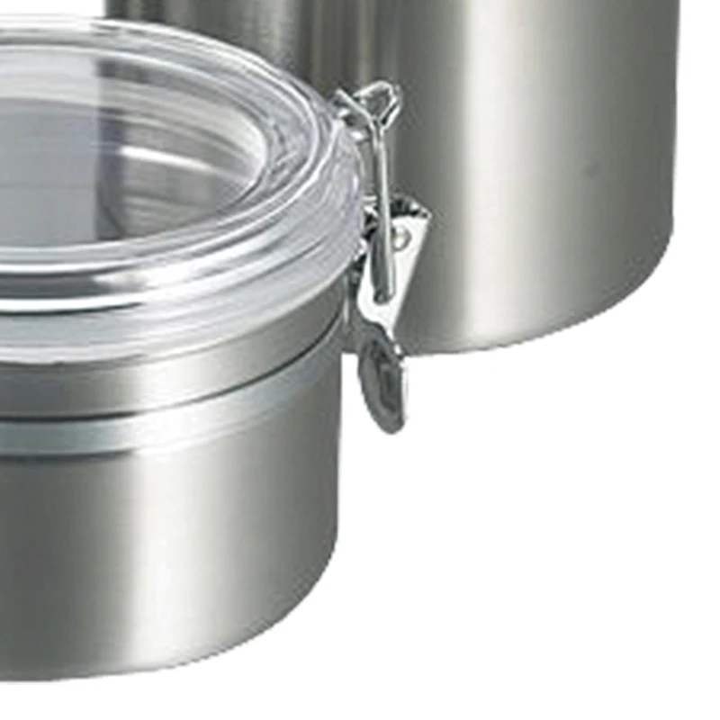 4pcs Food Sealed Airtight Round Kitchen Stainless Steel Coffee Sugar Tea Bottles Seasoning Jar Food Storage Canister Jar