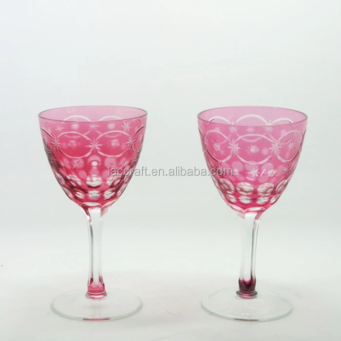 Handmade lead free colored glassware fancy bohemian pink colored wine glass