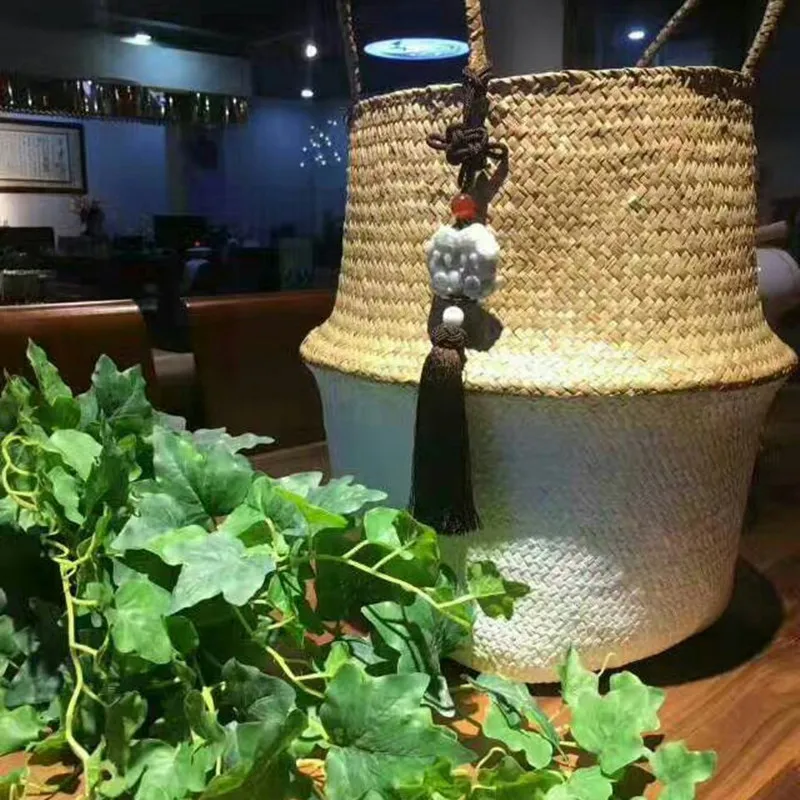 Handmade Foldable Natural Seagrass Baskets Laundry Wicker Rattan Woven Straw Bamboo Toy Flower Pot Plant Clothing Storage Basket