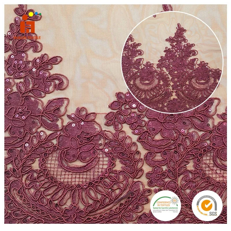 China Fabric supplier 100%polyester george embroidered 3D heavy beaded lace tulle fabric