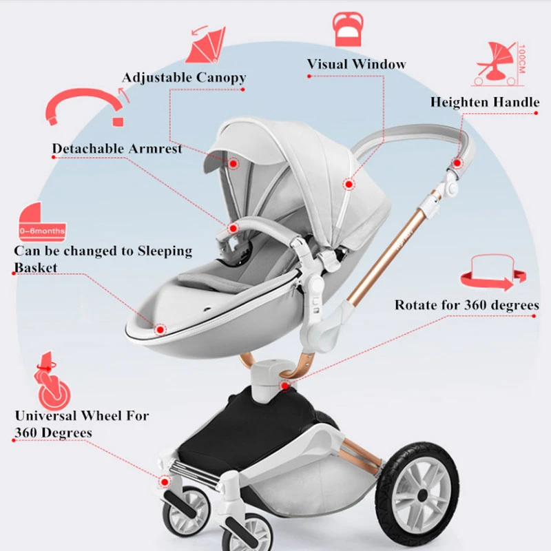 2 in 1 360 degrees hot mom baby stroller with sleeping basket