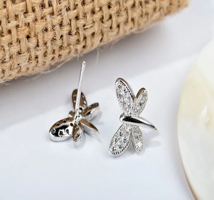 Dragonfly stud earrings sterling silver cubic zircon stone silver earrings sterling 925