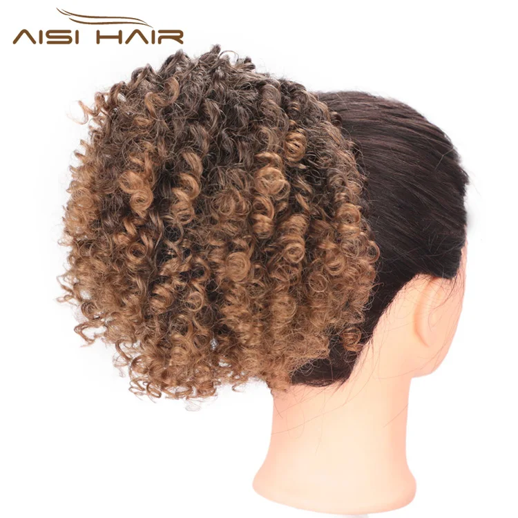Aisi Hair Heat Resistant Synthetic Fiber Drawstring Puff Ponytails Afro Curly Clip In Hairpieces for Black Women