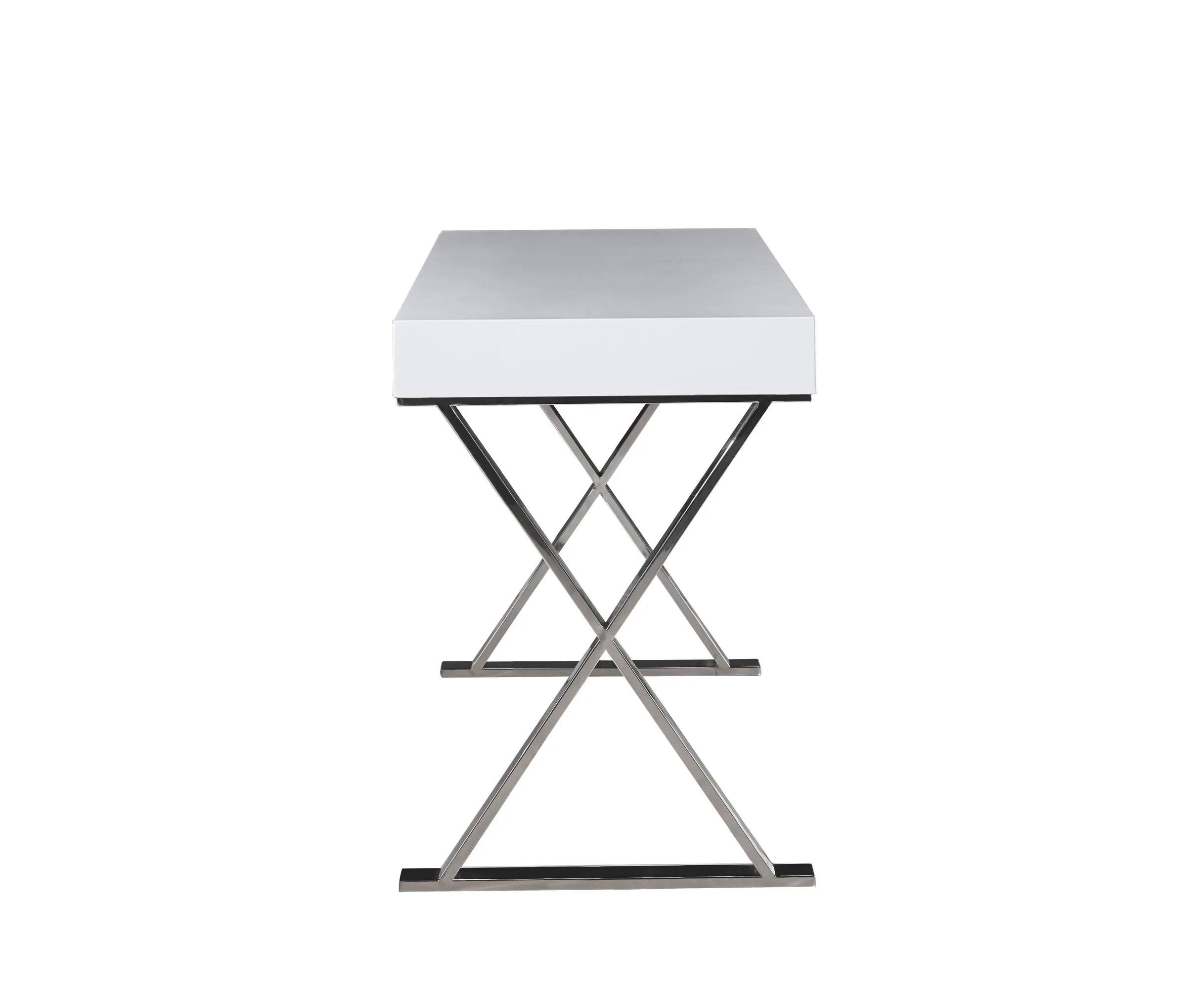 home use white MDF panel study computer desk with stainless steel leg