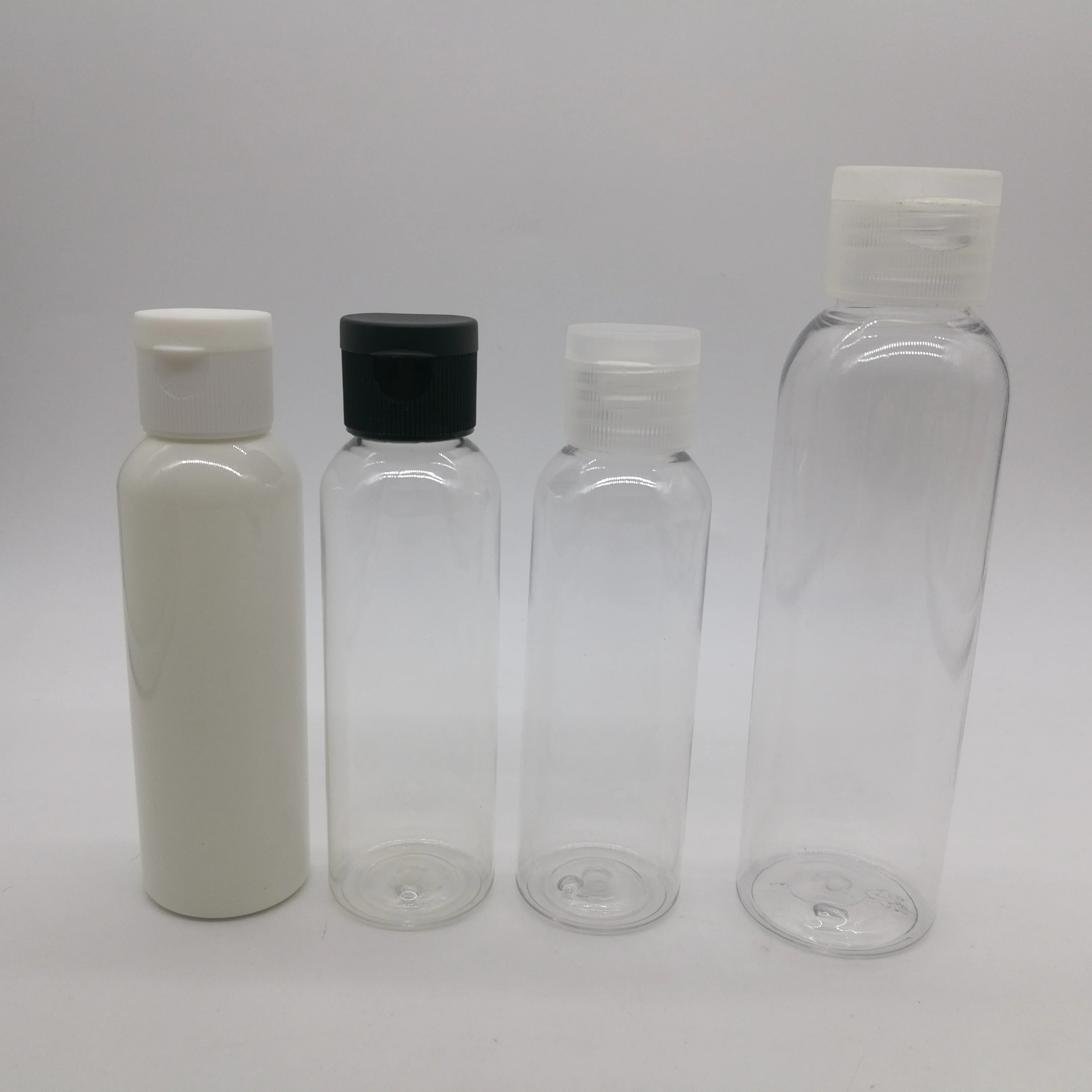 
10ml 15ml 20ml 30ml 50ml 60ml 100ml 120ml clear white PET Flip top cosmetic lotion bottles empty bottle with flip top cap 