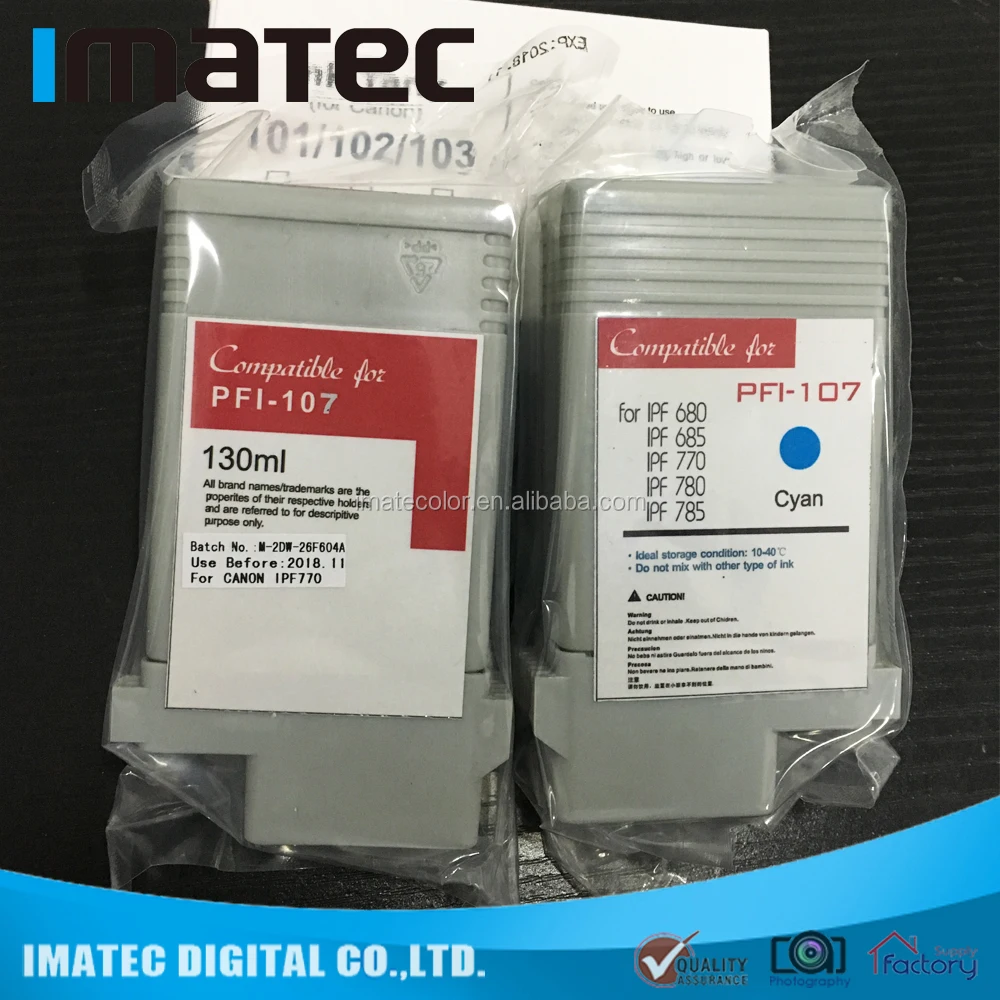 Compatible Full Refill PFI 107 Ink Cartridge for Canon iPF 770, 130ML for C M Y K MBK