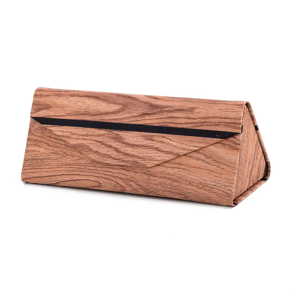 PU wood printing folding sunglasses box triangle sunglasses case custom logo box