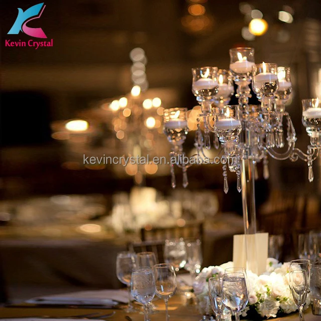 Hot selling table centerpiece crystal wedding candelabra with flower bowl