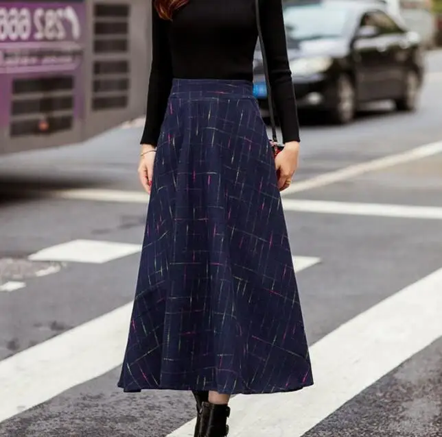 Zm32351a, последняя модель, Длинная шерстяная юбка с высокой талией, зимнее Стильное женское платье