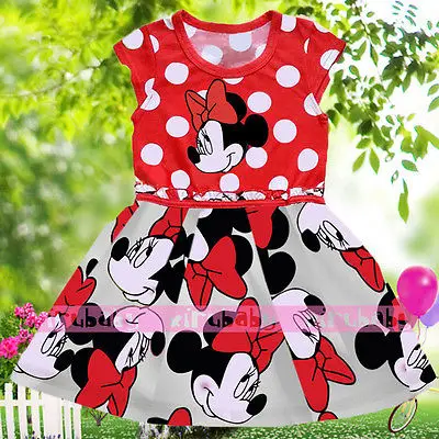 Baby Kids Girls Minnie Mouse Bowknot Cosplay Printing Dress
