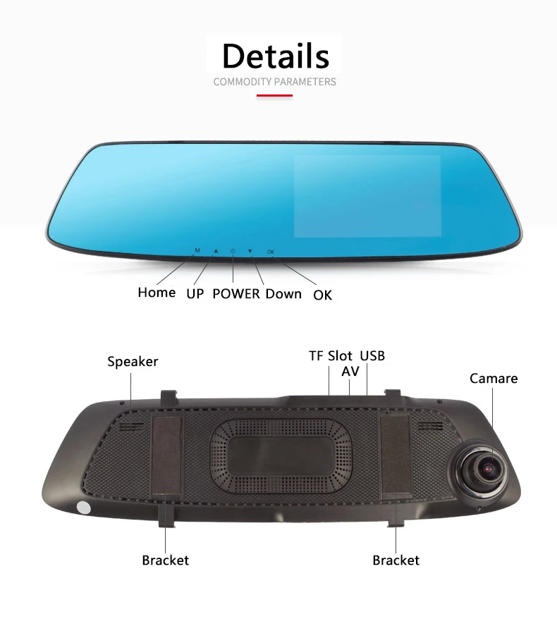 
Dash cam rear view mirror 4.3 inch rearview mirror Car Dvr full HD 1080p driving camera dual lens 