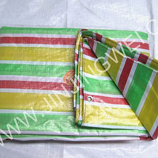 waterproof and double side PE tarpaulin with eyelets and rope