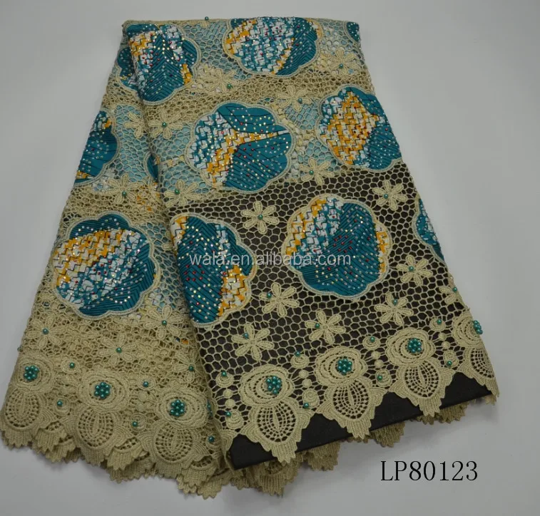
LP80123 new design hancut cord lace matching wax lace fabric real wax fabric with stones 