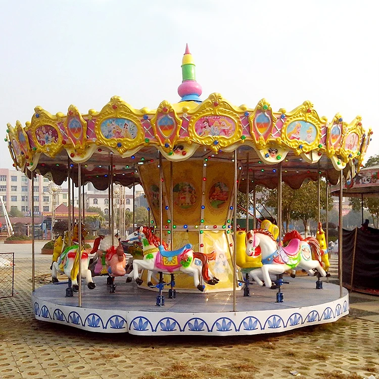 High quality 16 seats animals theme outdoor ground carousel rides