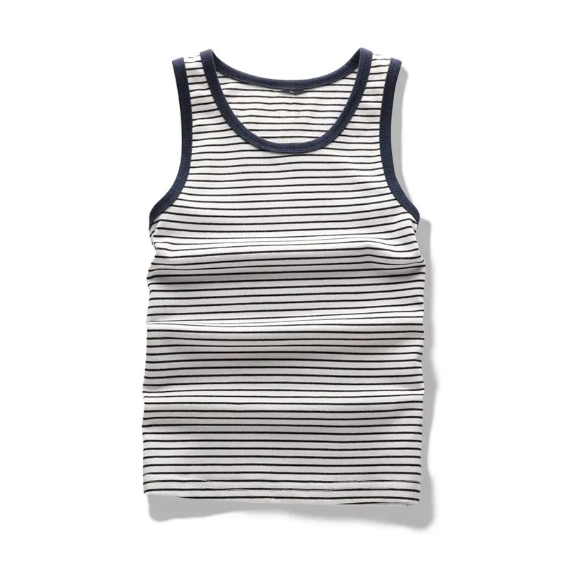 
New Style Wholesale custom 100%cotton Knitted Sleeveless Yarn Dyed Striped Sports Tank Top For Boys 
