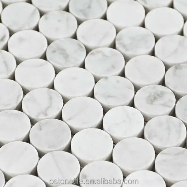3/4 inch carrara venato honed penny round white marble mosaic tiles