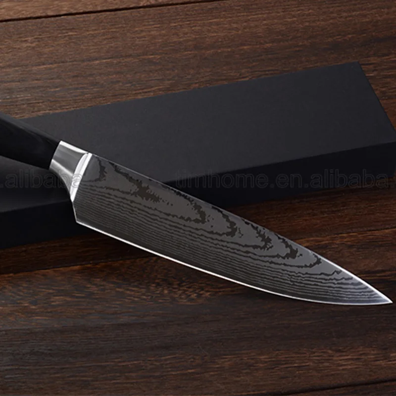 
Timhome 7CR17mov damascus pattern chef knife 8inch stainless steel kitchen razor sharp knives 