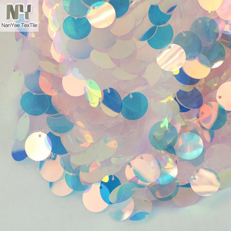 Nanyee Textile High Density Big Dot Blue Pink Iridescent Sequin For Costume