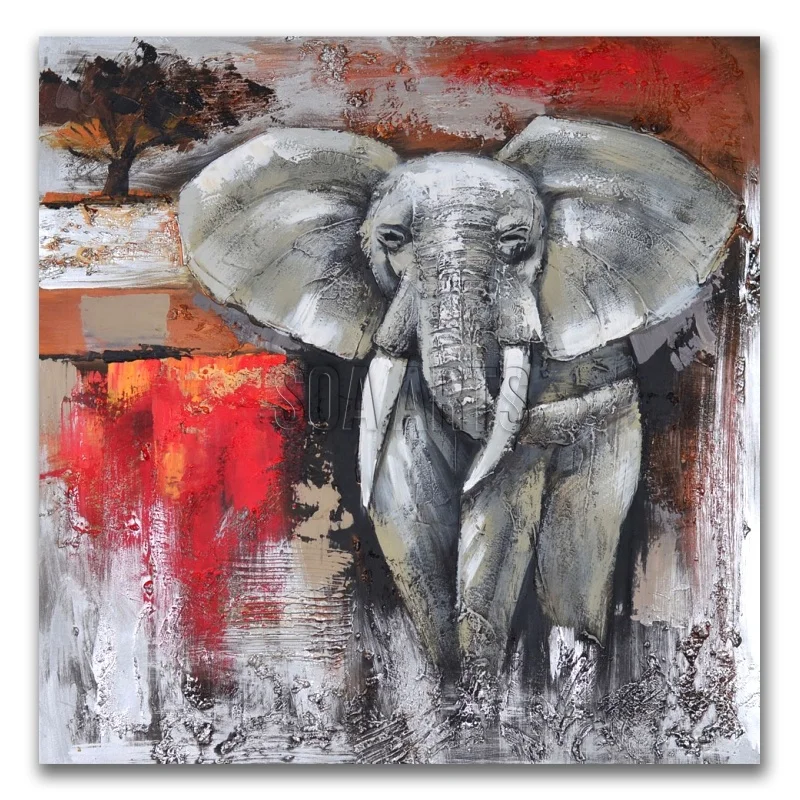 Handmade High Quality Elephant Animal Painting Canvas Wall Art