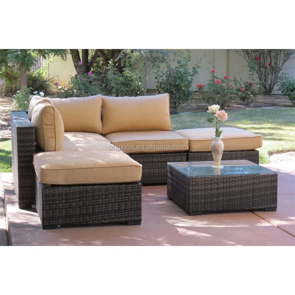 Small out door reclining rattan furniture garden party wicker l shape sofa