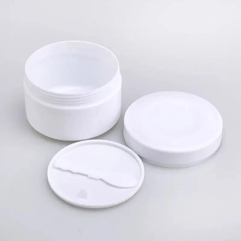 100ml 200ml 250ml 300ml  500ml Plastic PP white cosmetic cream jar with spoon and sealing ring / facial cream jars container