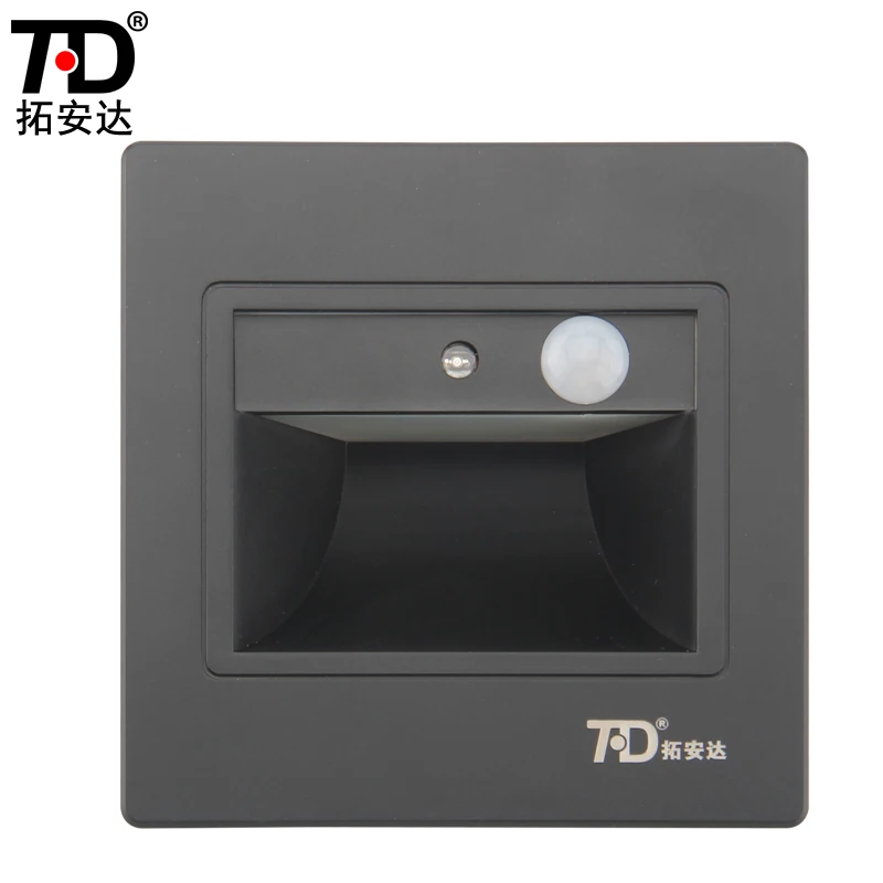 2W PIR motion Detector+ Light sensor Led Stair Light Infrared Human Body Induction Lamp Recessed Steps Ladder Wall Lamp Black