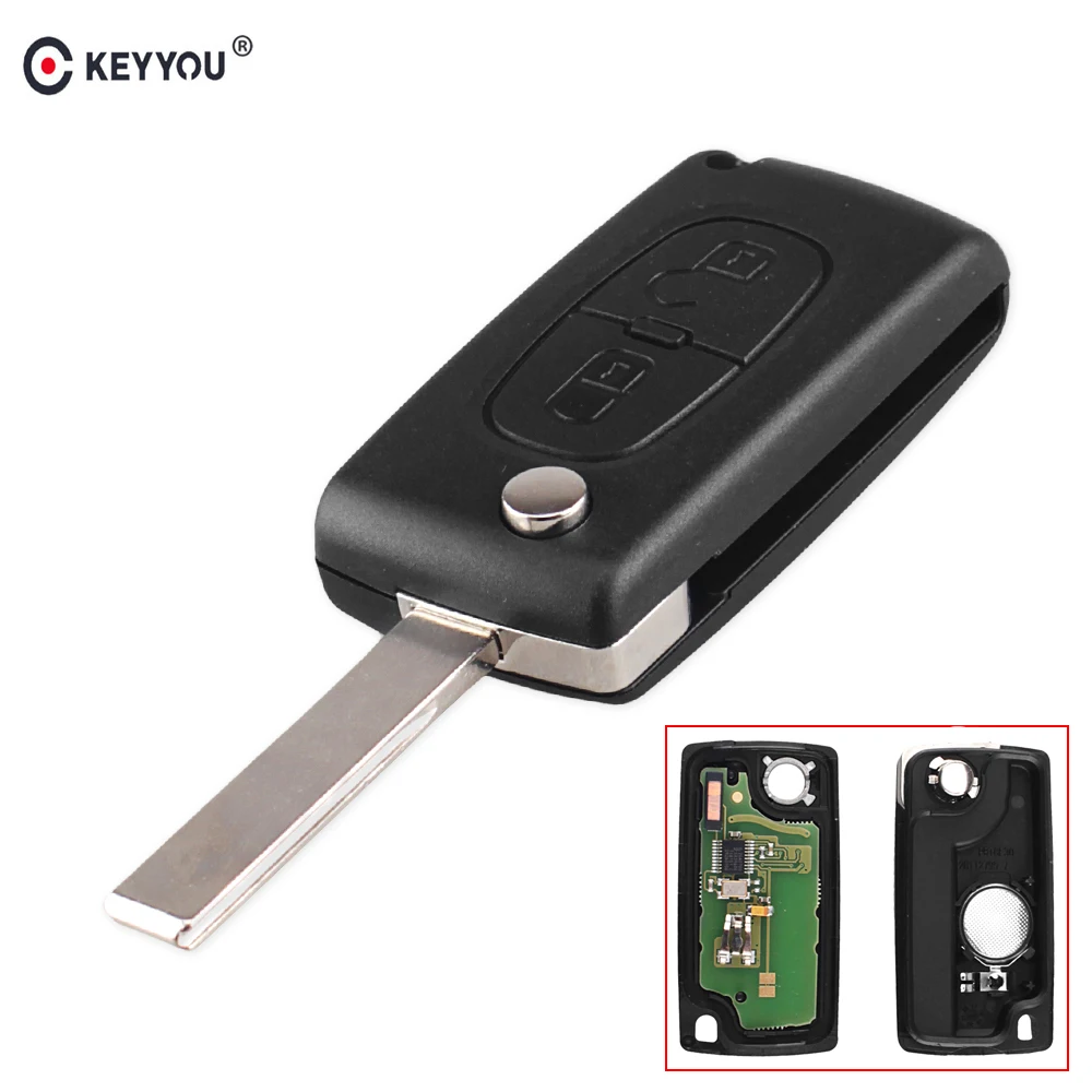 Ключ KEYYOU складной с 2 кнопками для Peugeot 207 307 308 3008 407 433 МГц PCF7961 HU83 Blade ID46 CE0536