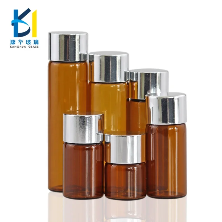 Best Sell Vial Bottle  5 ml 8 ml 10 ml 12 ml 15 ml Amber Empty Glass Bottles With Aluminum Screw Cap