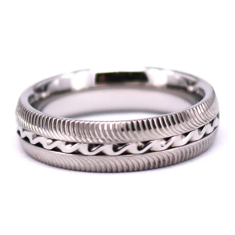 Custom Made Bold Unique Titanium Band Fashion Carved Design Titanium Wave Ring Engraved Titanium Tire Ring