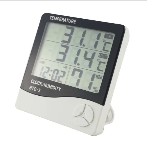Digital LCD Thermometer Hygrometer Electronic Temperature Humidity Meter Weather Station Indoor Outdoor Tester Alarm Clock HTC-2