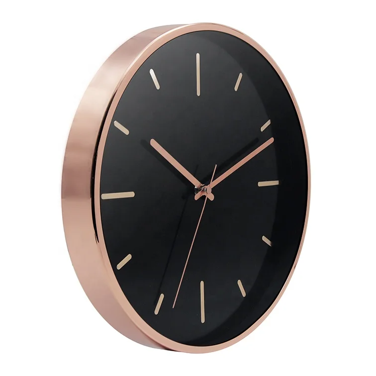 12 inch Rose Gold Case Black Aluminum Dial 3D Numbers Fashionable Silent Movement Metal Frame Modern Luxury  Wall Clock