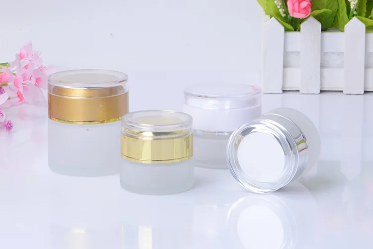 20g 30g 50g  Clear Frosted Cosmetic Face Cream Emulsion Lotion Glass Jar With Acrylic ABS Cap