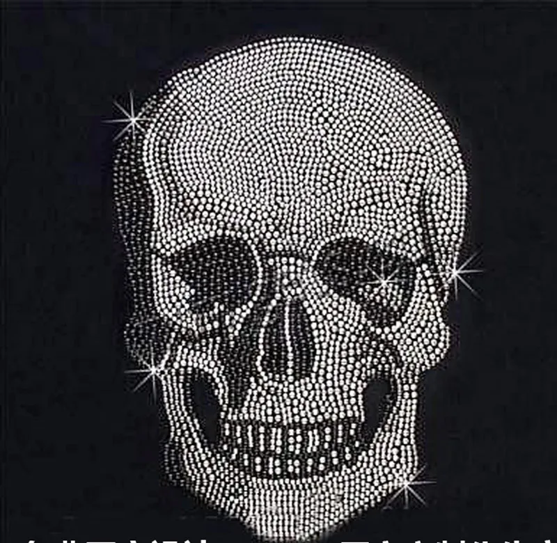 Wholesale Bling Crystal Skull Rhinestones iron on transfer motif for clothes