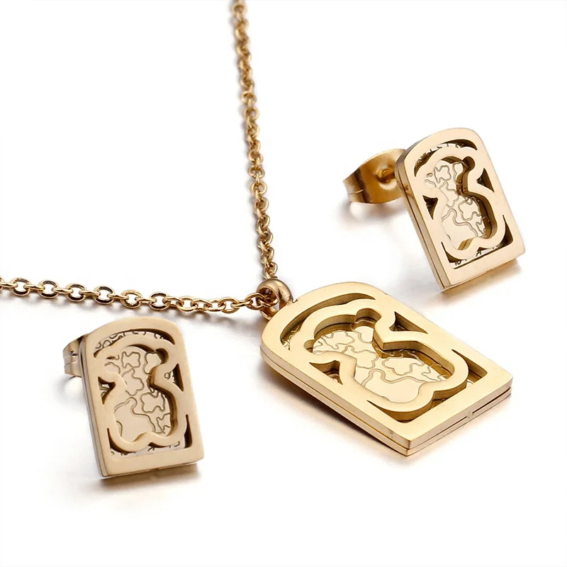 
Online Hot Sale Bear Shaped Stainless Steel Ladies Gold Jewellery Set With Price 