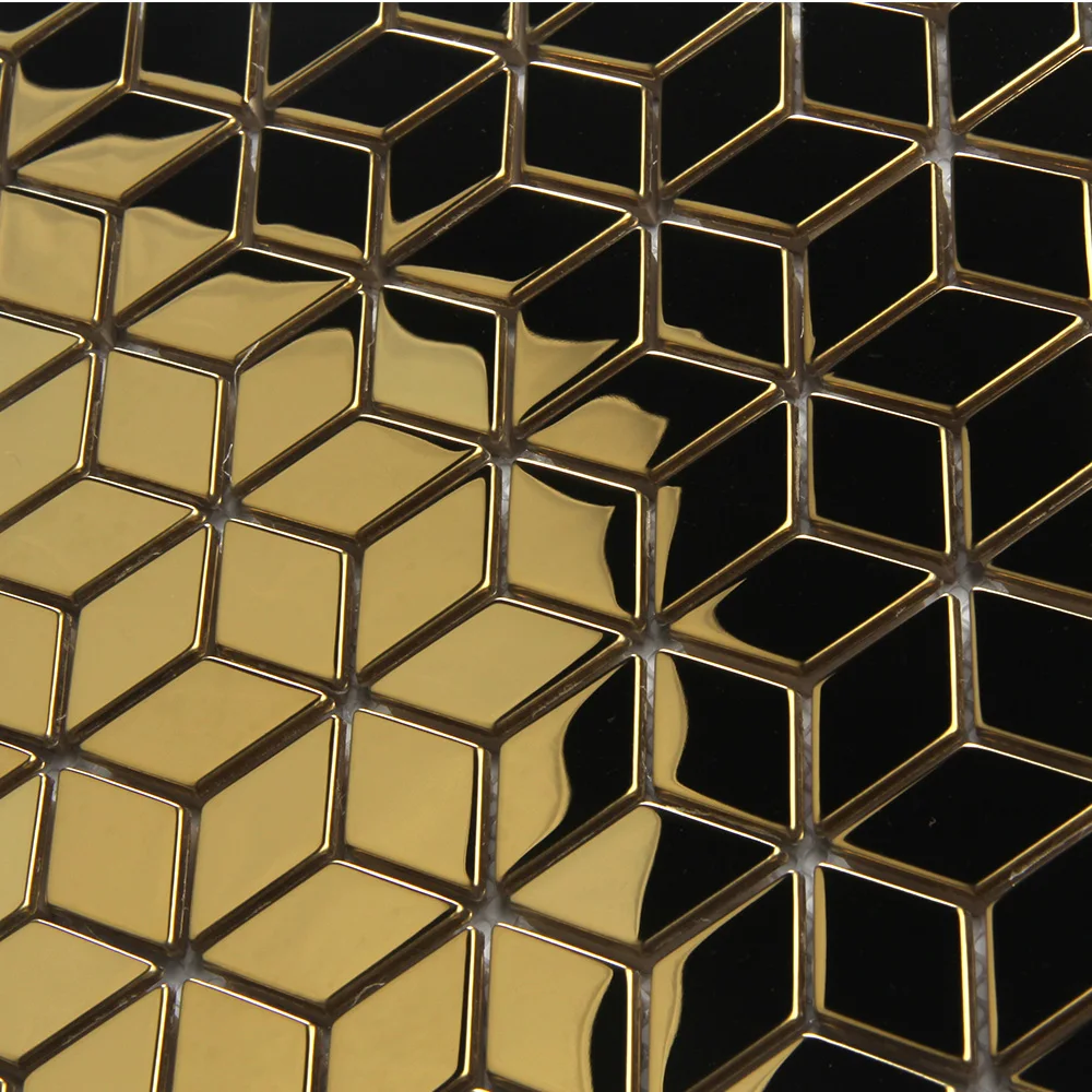 Rhombus shape gold and silver stainless steel mosaic wall tiles for home decoration design