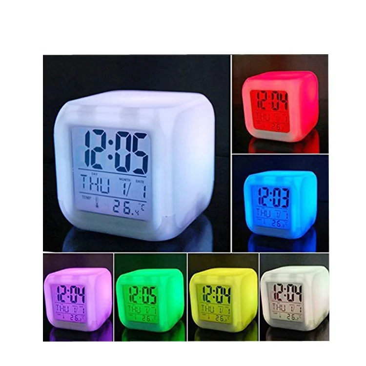 Color Changing Thermometer 7 LED Colors Digital Alarm Clock