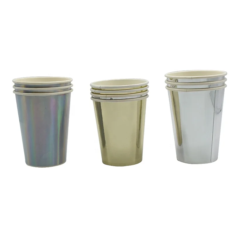 disposable paper metallic colored gold silver foil drinking cups for cold beverages