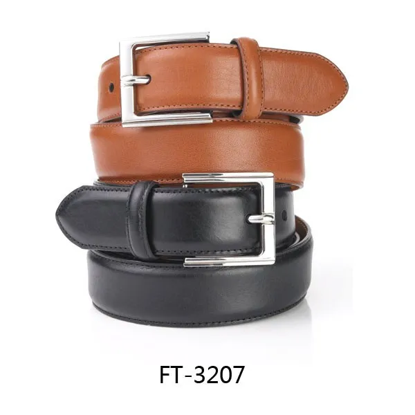 New Man Brown&Black Saddle Leather Feather Stitch Dress Belt