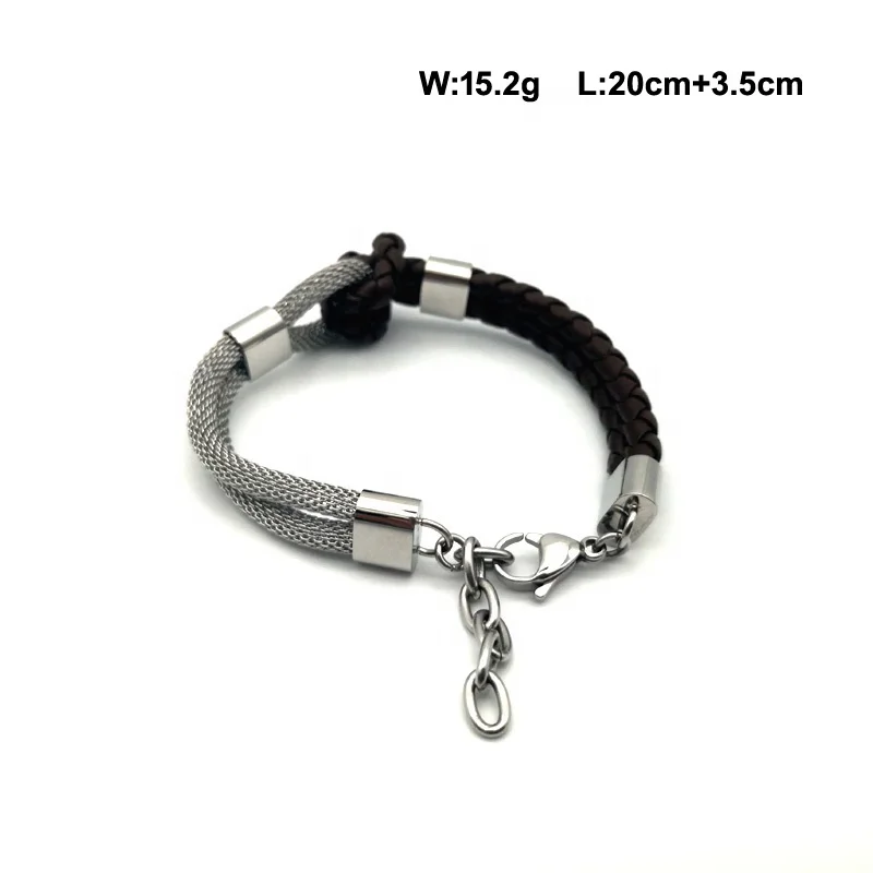 Круглый браслет из нержавеющей стали, Смешанный Браслет из натуральной кожи с узлом, ювелирное изделие для женщин и мужчин, 2 мм