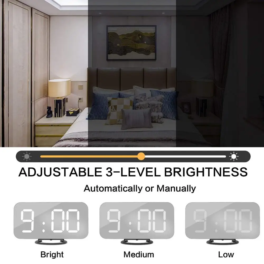 Amazon Hot Selling 2018 Digital LED Mirror Alarm Clock with USB Charger