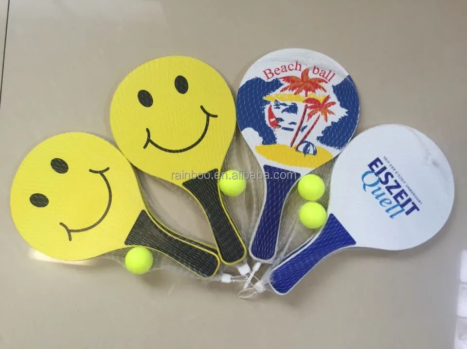 Promotional Wholesale Cheap logo Printed Wood Beach Racket with Ball