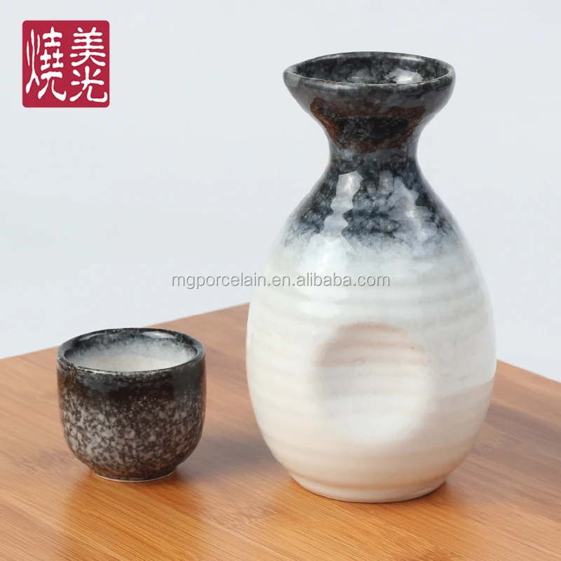 Japanese promotional gift ceramic sake set stoneware sake pot bottle and cup E485-K-0038S